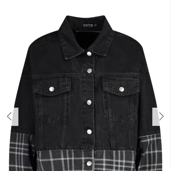Boohoo Check Contrast Oversized Denim Jacket - Picture 3 of 11